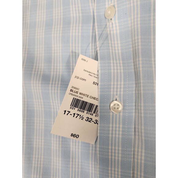 Stafford NWT Men's XL Dress Blue Plaid Button-up  17-17.5 32/33 Sweat Repel - Picture 4 of 9